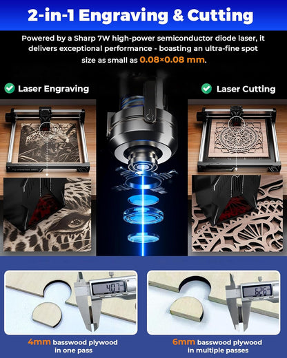Lasergraveerder ATOMSTACK Swift voor Beginners, 7000mW Lasersnijder, 300×300mm Werkgebied, Hoog Nauwkeurige Lasergraveermachine voor Hout, Leer, Gecoate Metaal en Acryl (Swift 7W)