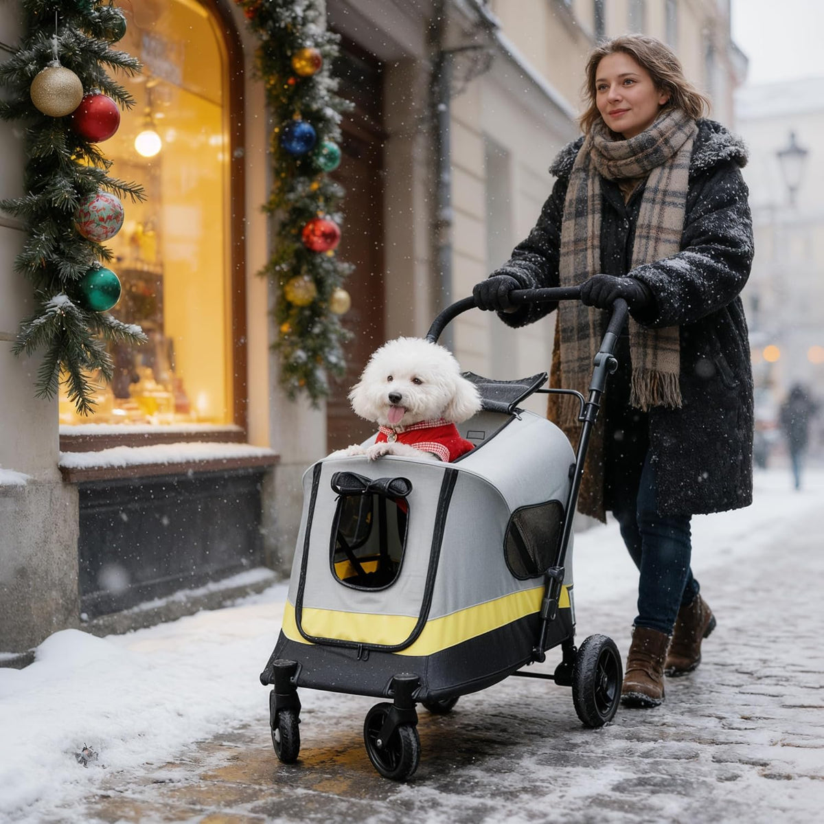 BingoPaw Hondenwagen voor kleine honden, opvouwbare hondenbuggy tot 20 kg, hondrolley met 4 wielen, 3 netramen, verstelbare handgreep, veiligheidsgordel, voor boswandeling, stadswandeling en
