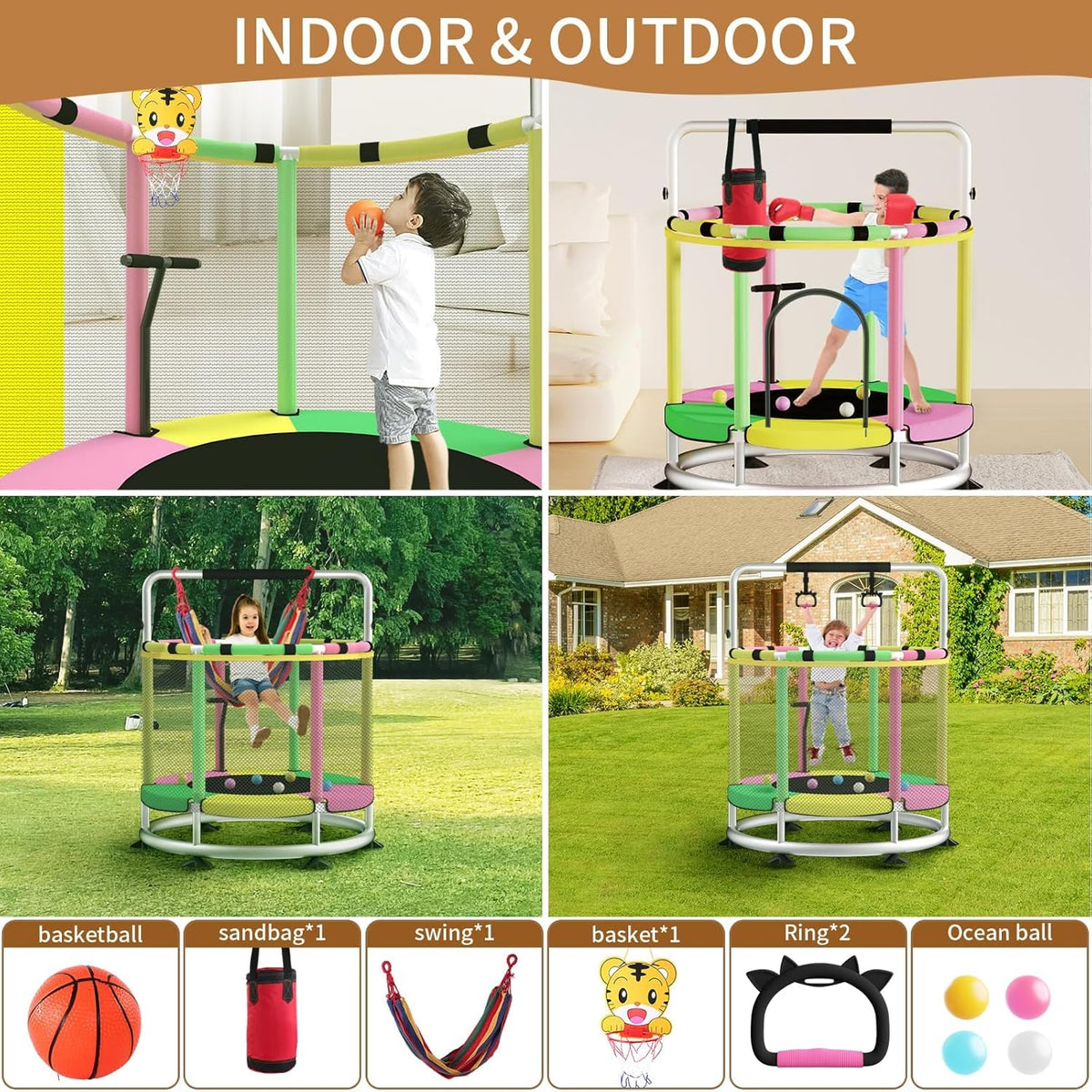 Trampoline voor kinderen, verstelbare baby peuter trampoline, indoor en outdoor kindertrampoline