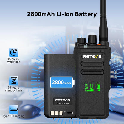 Retevis NR30D DMR Walkie Talkie Digitaal, Langeafstands-Portofoon Compatibel met AES256, AI-ruisonderdrukking, IP67, Hoog vermogen, 2800 mAh (Zwart, 2 stuks)
