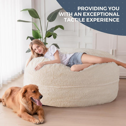 MAXYOYO Bean Bag Bed - Convertible from Bean Bag Chair to Bed - Foam Sofa with Fluffy Cover and Soft Filling for Adults, Teenagers, Guests (Beige, 150 x 200 cm)