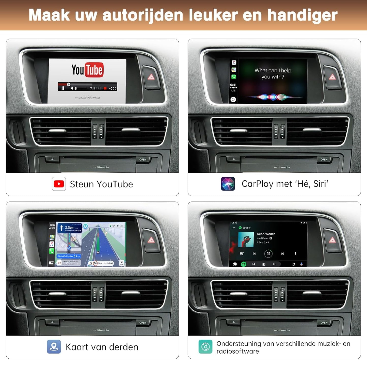 Draadloze CarPlay Android Auto Retrofit Kit – CarPlay Adapter – Smart Connect Module – Infotainment Upgrade – Bluetooth Interface – Siri Stembesturing – Achteruitrijcamera Ondersteuning
