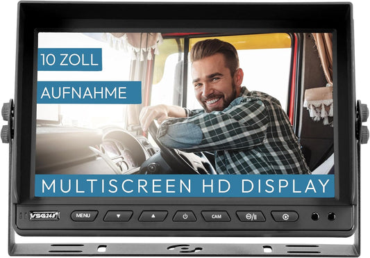 VSG24 7"professionele achteruitrijmonitor / 12-24 volt/afstandslijnen/spiegelend beeld / 2 video-ingangen/off-vertraging/e-goedkeuring/camerastroomvoorziening/elect-serie 22D. 10" QUAD Rückfahrmonitor