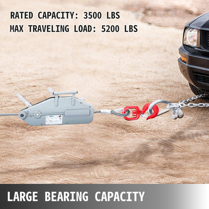 VEVOR Manual Winch 1.6 T, Hand Winch Rope 25 m, Cable for Trailer, Car, Boat, Strong and Stable Pull-Out Lever for Construction Sites Gates, Factories, Warehouse Transportation, Electricity