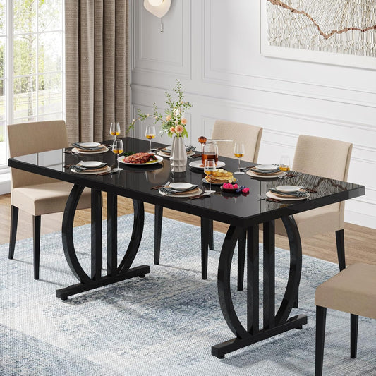 Tribesigns Black Dining Table for 4-6 People, 160 cm Rectangular Kitchen Table with Strong Metal Frame, Modern Industrial Kitchen and Dining Room Furniture
