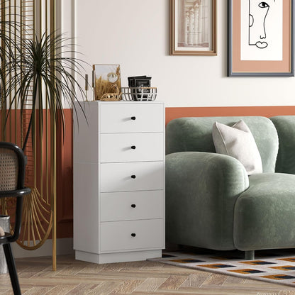 HOMCOM Kommode Sideboard mit 5 Schubladen Schrank aus Holzwerkstoff Aufbewahrungsschrank im Modern Stil Schubladenschrank Kommodenschrank für Wohnzimmer Schlafzimmer Flur 47 x 29 x 95 cm Weiß - QUORE