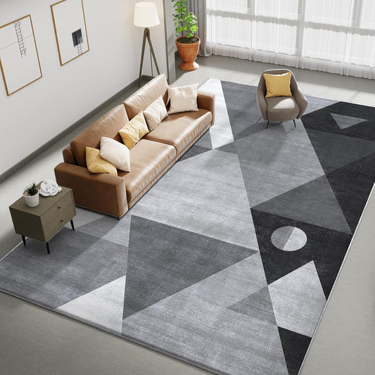 HOMFINE wasbare woonkamer korte flens tapijt-fluffy niet-slip modern tapijt, slaapkamer en eetkamer, zacht sponsmateriaal, ultrasoft en duurzaam, geometrisch abstract patroon, 160x230 cm Grijs