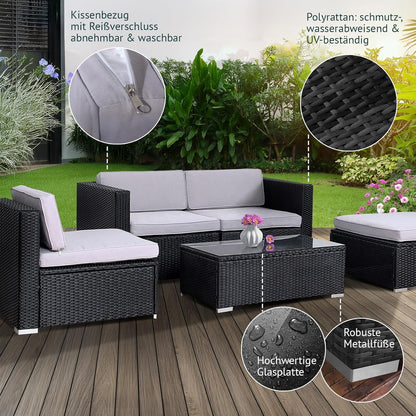 SVITA California Poly-Rattan Lounge Garden Set Sofa-Set Garnish Garden Furniture Couch-Set - QUORE