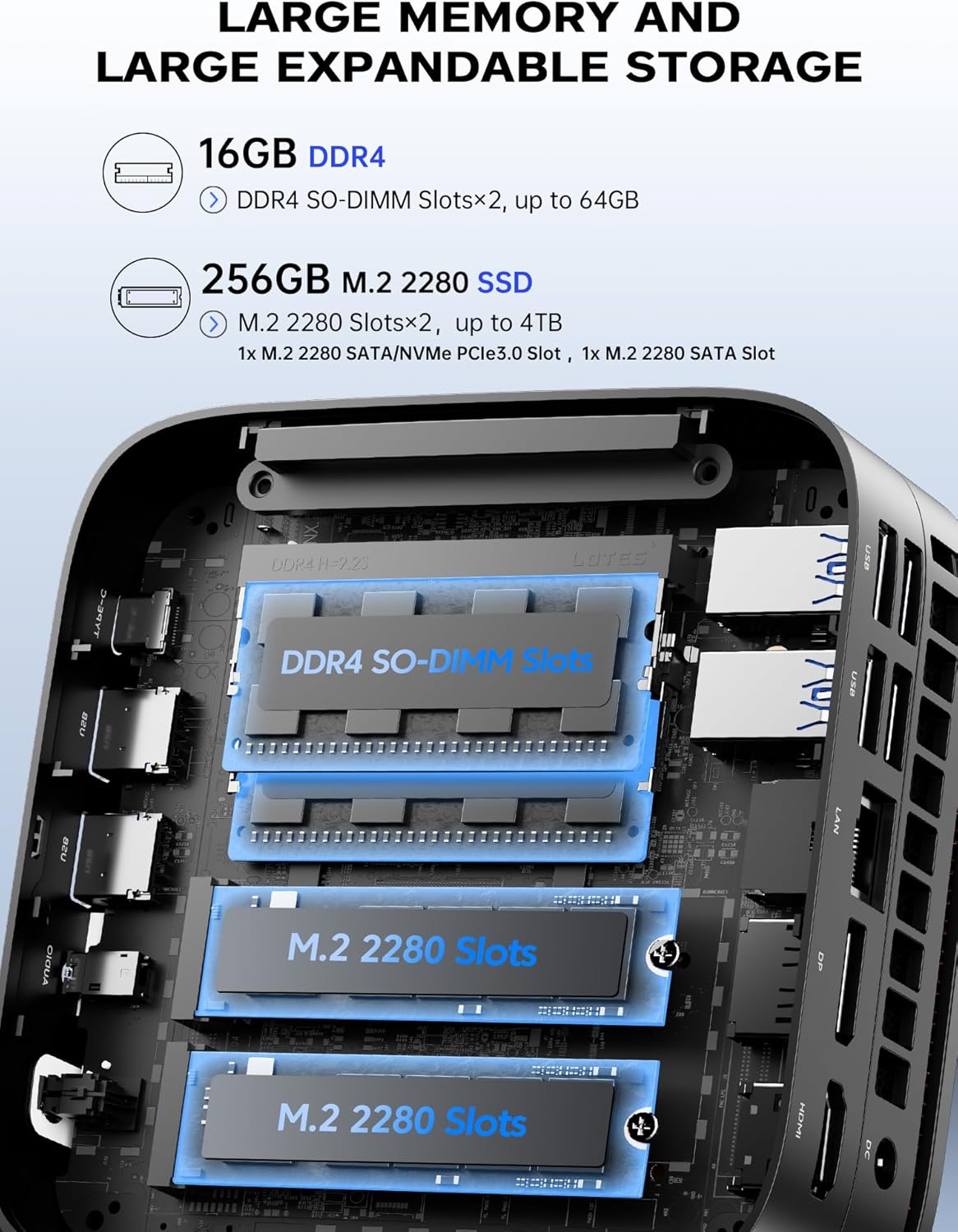 ACEMAGICIAN Mini PC, AMD Ryzen 4300U tot 3,7 GHz, 16 GB DDR4 256 GB M.2 SSD Micro Desktop, 4K UHD HDMI + DP+Type-C, WLAN, Bluetooth 4.2, Gigabit Ethernet, mini-computer