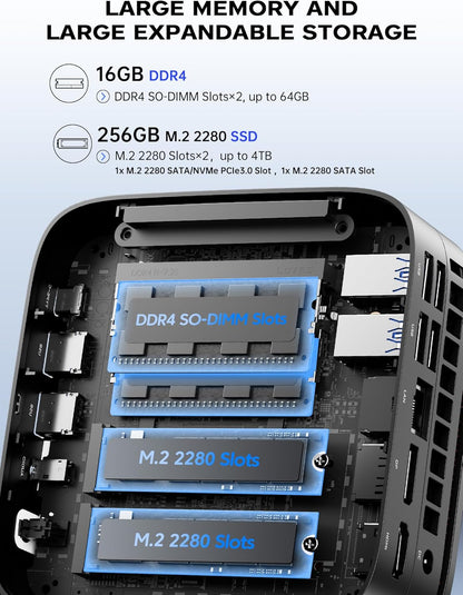 ACEMAGICIAN Mini PC, AMD Ryzen 4300U tot 3,7 GHz, 16 GB DDR4 256 GB M.2 SSD Micro Desktop, 4K UHD HDMI + DP+Type-C, WLAN, Bluetooth 4.2, Gigabit Ethernet, mini-computer