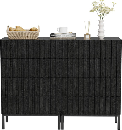 Ladekast – Smalle Ladekast – Opbergkast – Dressoir – Kast Met Lades – 4 Ruime Lades – MDF Metalen Poten – 60x34,5x92 cm – Zwart – Kras- En Vochtbestendig