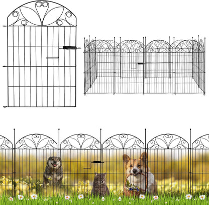 Metalen tuinomheiningspanelen set van 12 met poort, maximale lengte 678 cm, decoratieve roestbestendige tuinomheining, 80 x 56,5 cm panelen met 13 grondpalen voor gazon, bloembedden en huisdieren