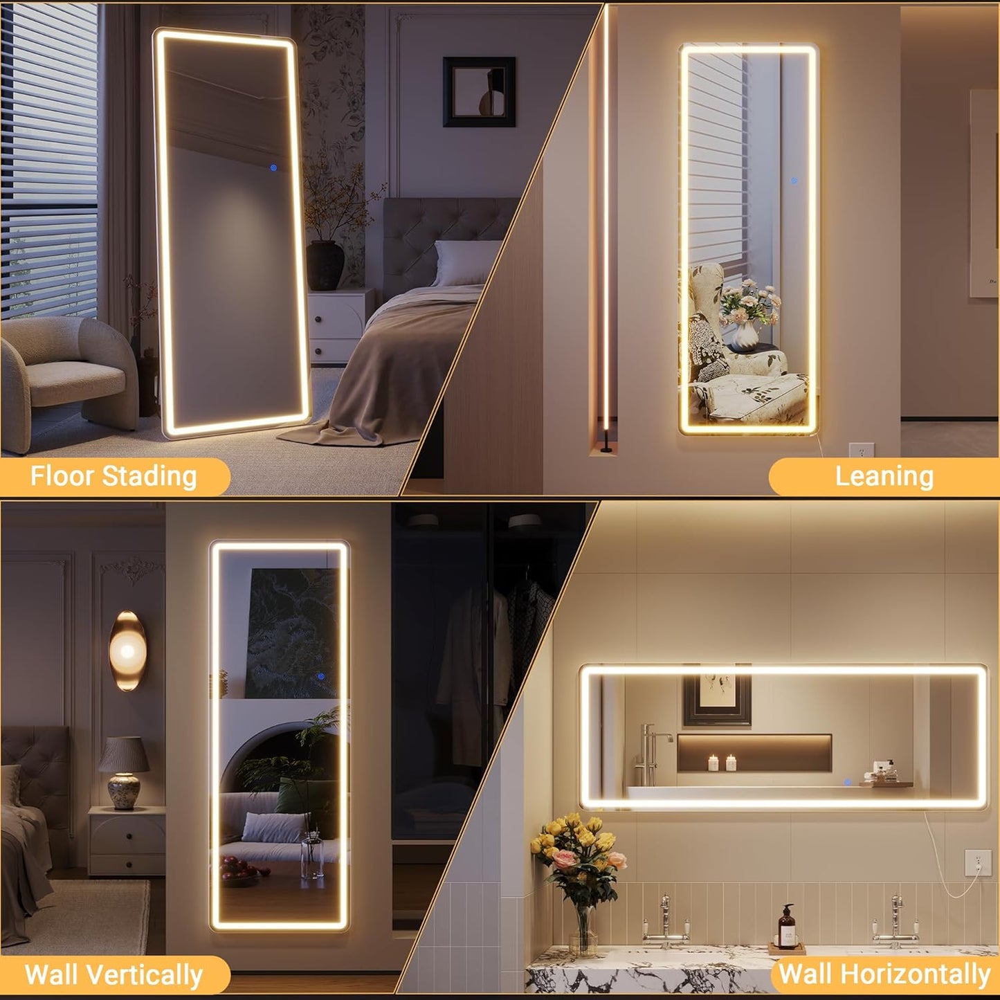 Staande Spiegel Grote – Lange Spiegel – LED Spiegel – Vloerspiegel – Passpiegel – 178 x 65 cm – Ingebouwde LED Verlichting Met 3 Lichtstanden – Veilig Onbreekbaar Zilverglas