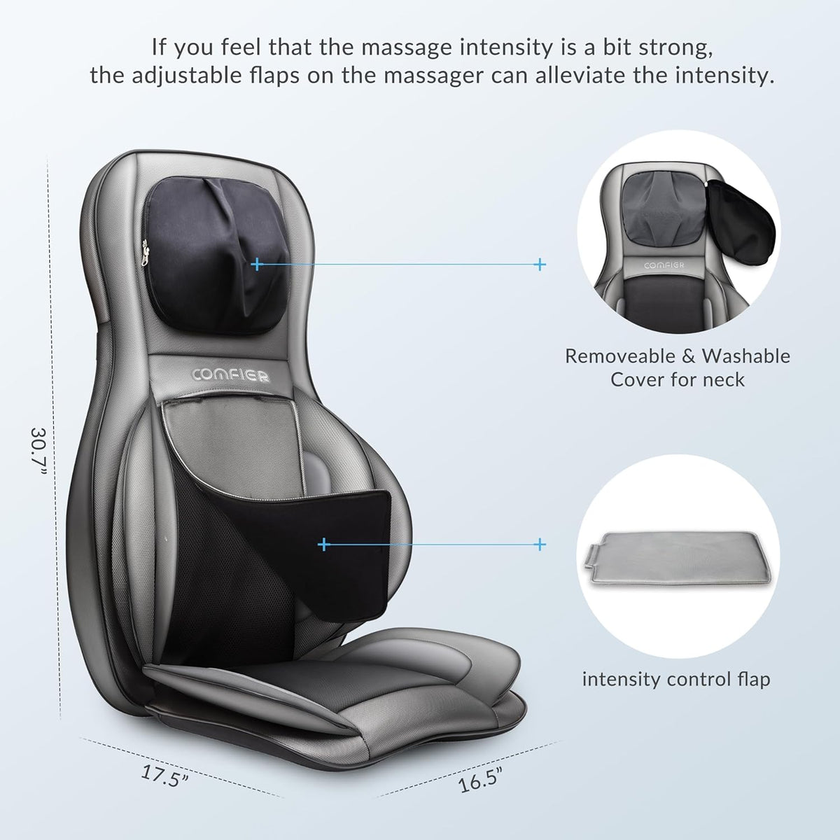 Shiatsu Massagekussen – Massagestoelkussen, stoelmassagekussen, rugmassagekussen, nekmassagekussen – Voor rug, nek, schouders en onderrug – 2D/3D-kneedmassage met warmte en instelbare luchtcompressie