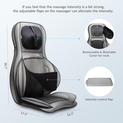 Shiatsu Massagekussen – Massagestoelkussen, stoelmassagekussen, rugmassagekussen, nekmassagekussen – Voor rug, nek, schouders en onderrug – 2D/3D-kneedmassage met warmte en instelbare luchtcompressie