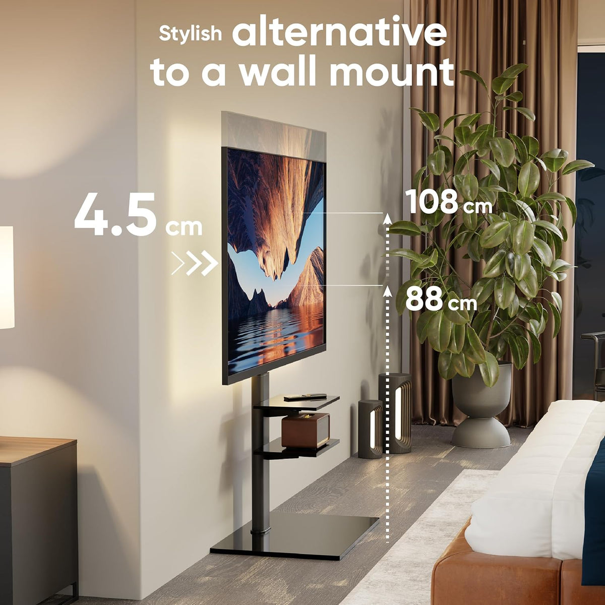 ONKRON TV Vloerstandaard voor 32-65 inch TV’s tot 40 kg, universele TV standaard kantelbaar en in hoogte verstelbaar max 600x400 VESA Standaard TV statief/TV wagen met wielen zwart TS5550-B