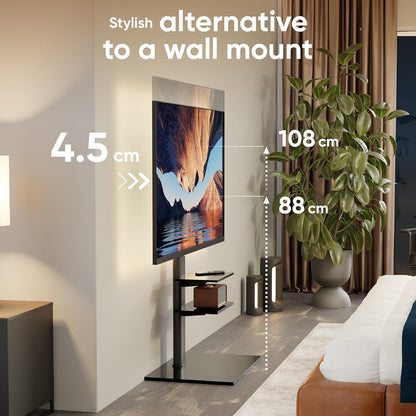 ONKRON TV Vloerstandaard voor 32-65 inch TV’s tot 40 kg, universele TV standaard kantelbaar en in hoogte verstelbaar max 600x400 VESA Standaard TV statief/TV wagen met wielen zwart TS5550-B