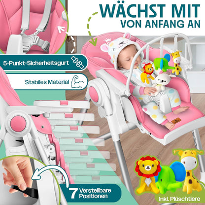 KIDIZ® 3-in-1 High Chair with Play Bar, Baby Lounger, Combination High Chair, High Baby Chair, Adjustable to 7 Heights, Adjustable Backrest, Growing From 0 Months to 6 Years, Baby Chair, - QUORE