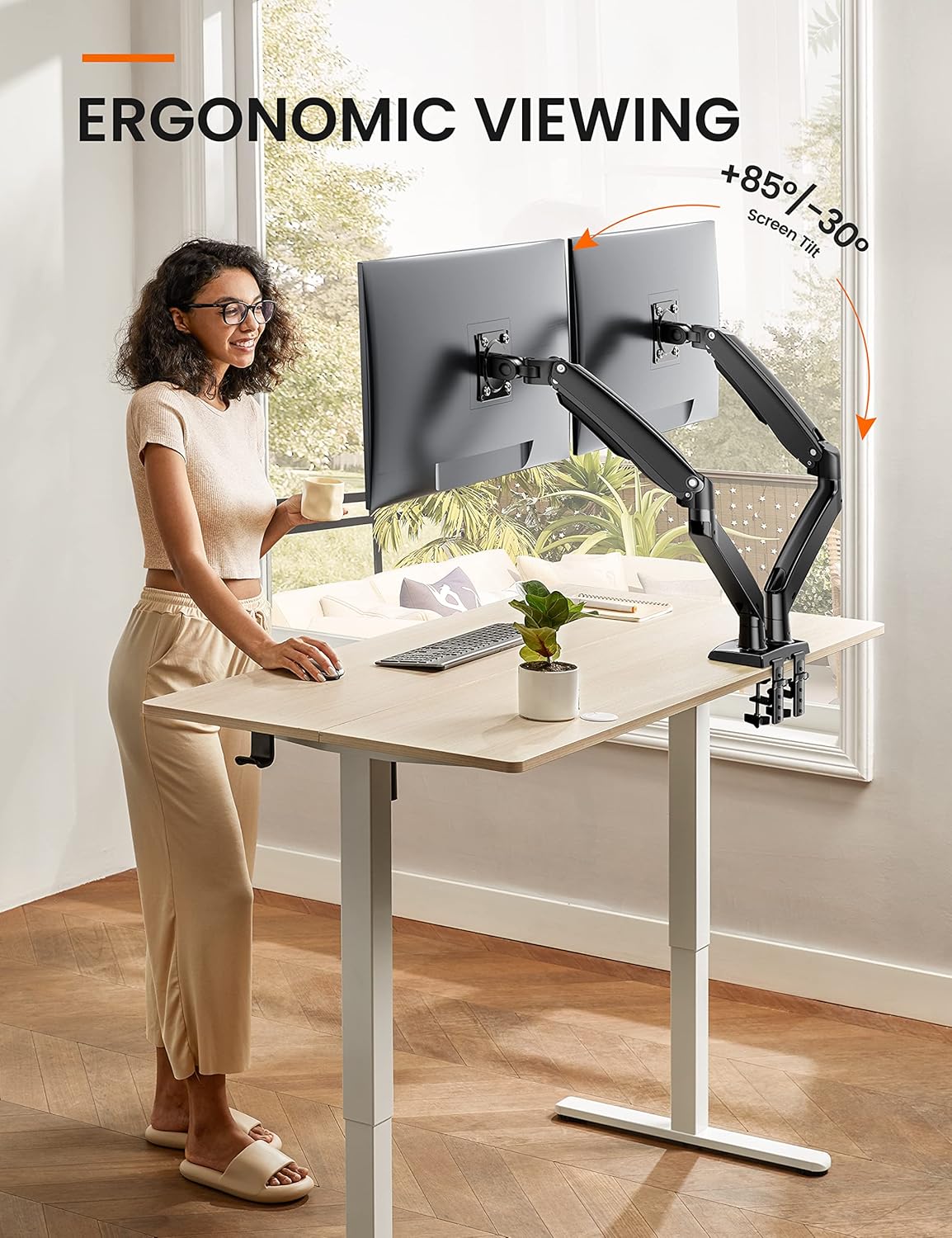 Dubbele monitorarm voor 2 schermen – Monitorhouder – Monitorsteun – Monitorbeugel – Bureausteun – Geschikt voor 13 tot 40 inch – Tot 12,1 kg per scherm, met USB-poort en VESA 75x75 / 100x100