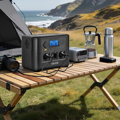 VEVOR Draagbaar powerstation, 1200 W, LifePO4-accu, 806 WH, met 9 uitgangen, voor thuis, camping, reizen in de camper, zonnepaneel niet inbegrepen