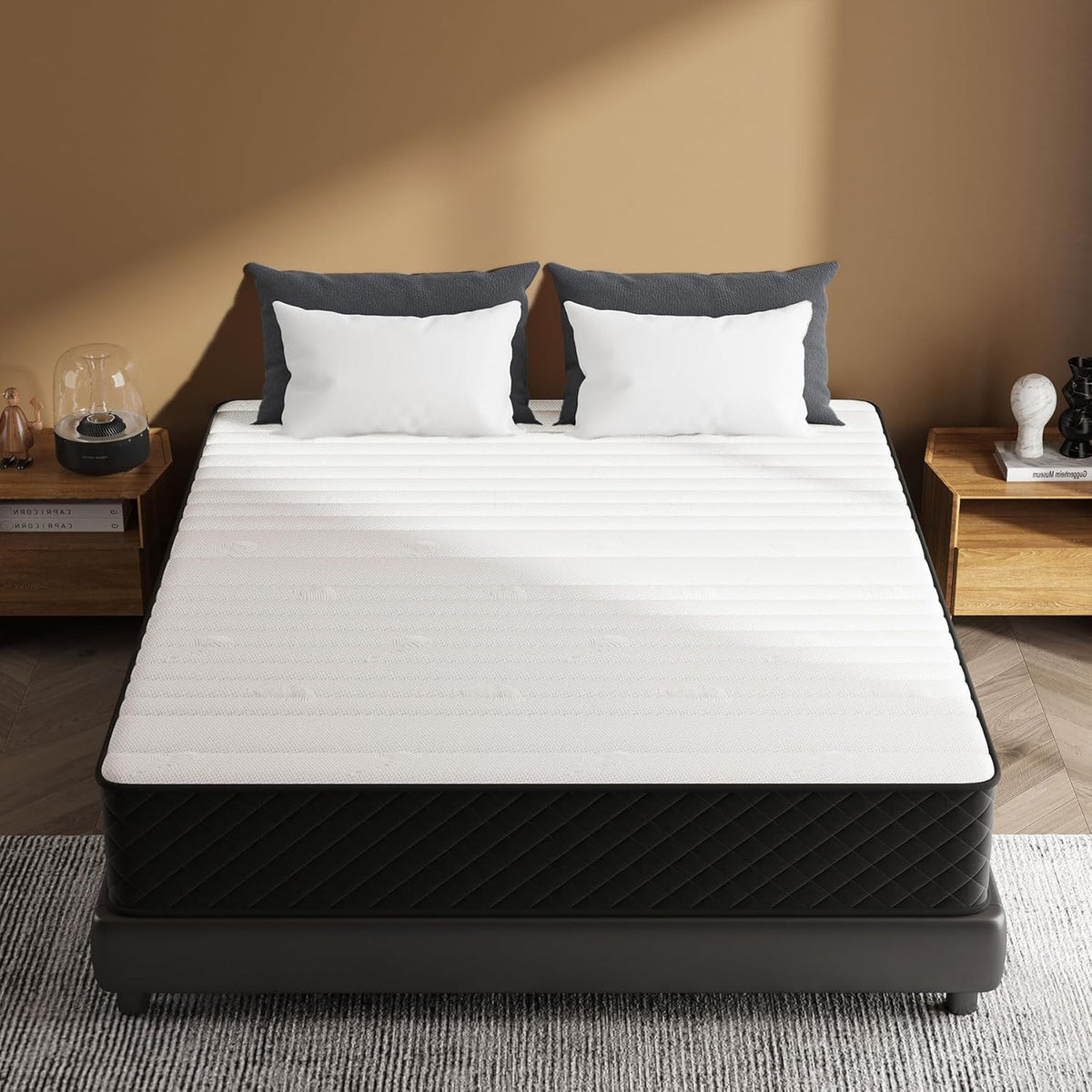 Matras 140 x 200 cm, hoogte 25 cm, Oeko-Tex-gecertificeerd, hardheidsgraad H3/H4, binnenspring hybride traagschuim matras in een doos voor ultieme ondersteuning en drukontlasting, 140 x 200 x