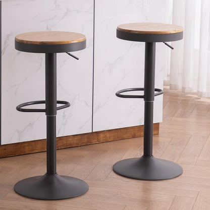 Kidol & Shellder barkrukken houten zitting, set van 2,360° draaibare krukken, verstelbare barkrukken bar hoogte, vintage industrieel, zwart