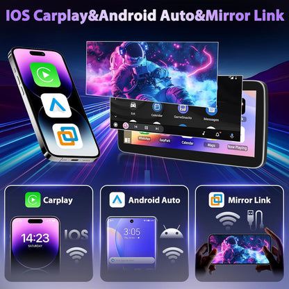 2 Din 4G + 128G autoradio 12,3 inch 1280P stereo radio met Android 15 systeem, A-pple Carplay Android Auto GPS Bluetooth 5.0 WiFi FM/RDS 2USB inclusief AHD-camera voor achteruitrijcamera