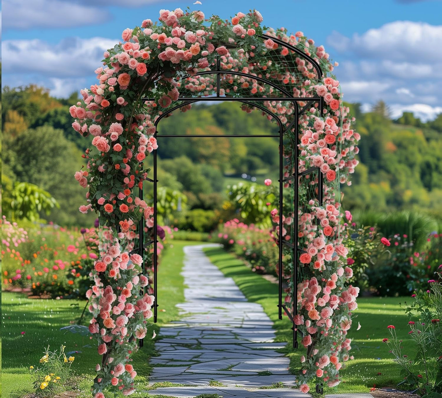 Klimrek – Klimboog – Tuinboog – Plantondersteuning – Klimframe – Hoogte 222 cm – Met Metalen Frame en Nylonneet