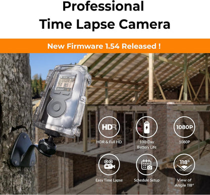 Brinno Time Lapse Camera BCC300-C Bundel, Timelapse Camera Outdoor Constructie, HDR FHD1080P Timelapse Camera met Muurbevestiging, LCD-scherm, Verlengde Batterijduur, Waterdichte Case en Clampod