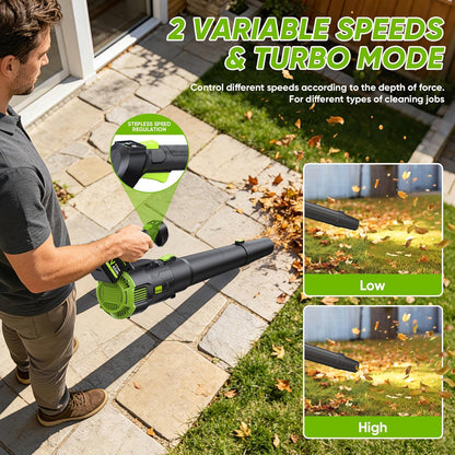 Bladblazer met Accu, Gisam Elektrische Bladblazer Borstelloos met 2x3.0Ah batterijen, Leaf Blower 2 Snelheden + Turbo Schakelaar Max 25000RPM, Luchtvolume 750m³/h, Voor Tuin Gazononderhoud