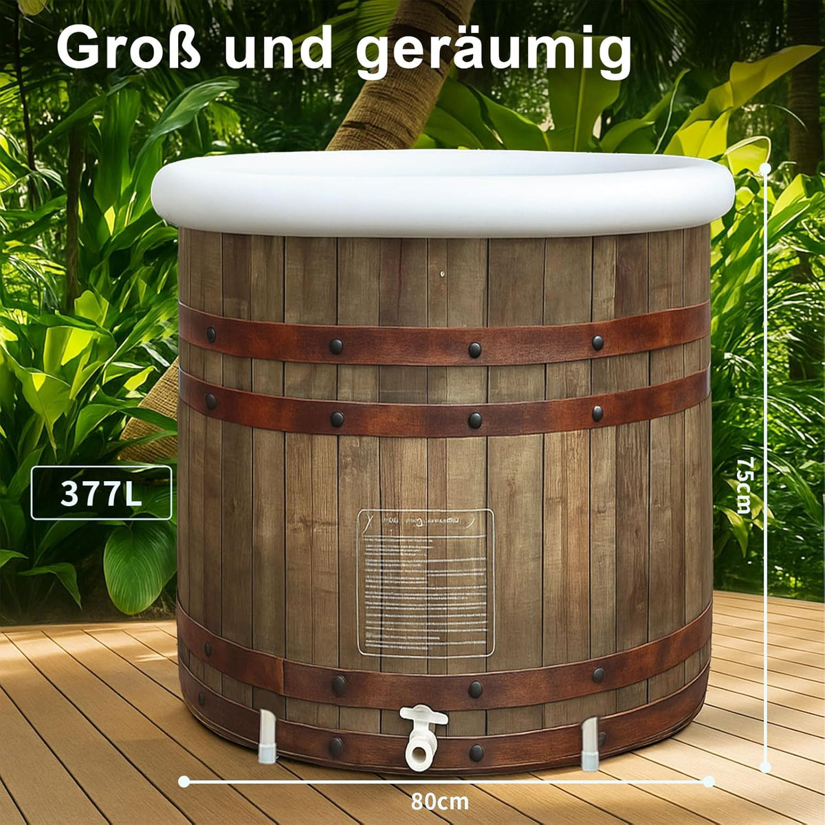 B&Y Opvouwbaar volwassen bad met deksel, 80 cm diameter, groot ijsbad, opblaasbaar ijsbad voor atleten en sporters, 377L vrijstaand ijsbad, ijsvat voor koude watertherapie