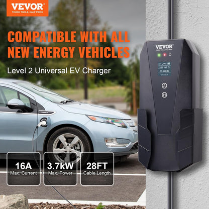 VEVOR draagbare EV-oplader met LCD-scherm 3,68 kW elektrische auto-oplader EV-laadkabel Type 2 (IEC62196) CEE 7/7 Plug 16A 1-fase EV-laadstation 8,6 m Kabellengte IP66 Waterdichte Wallbox