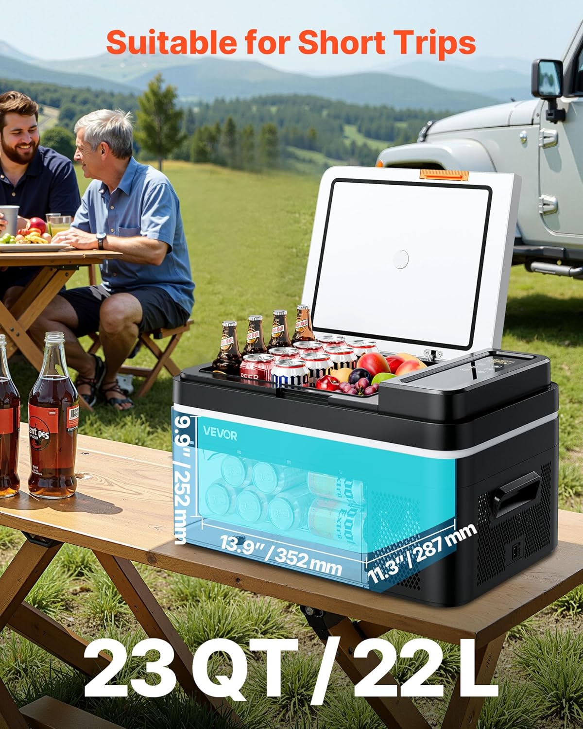 VEVOR Beschermende elektrische koelkast voor auto, draagbare mini-koelkast, warme en koude functie, inhoud 22 l, werking DC 12 V 24 V, AC van 100 V tot 240 V, instelbare temperatuur voor vrachtwagen
