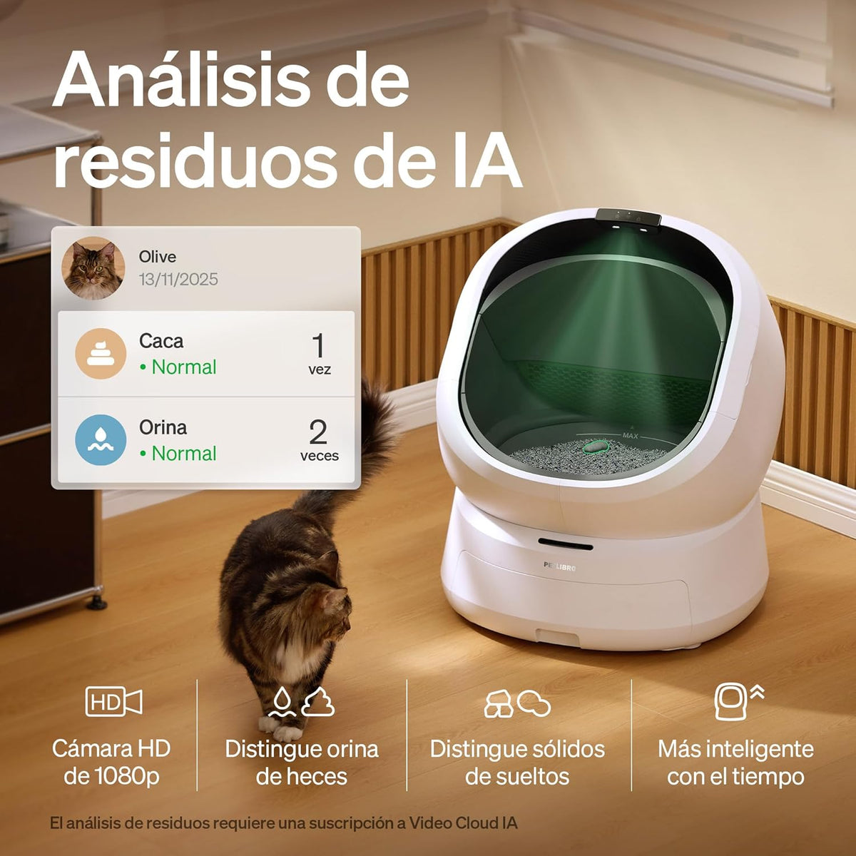 PETLIBRO Luma automatische zelfreinigende kattenbak met AI-camera, 24/7 geurcontrole, multi-katherkenning tot 10 katten, app-tracking, veiligheidssensoren, grote open bovenkant