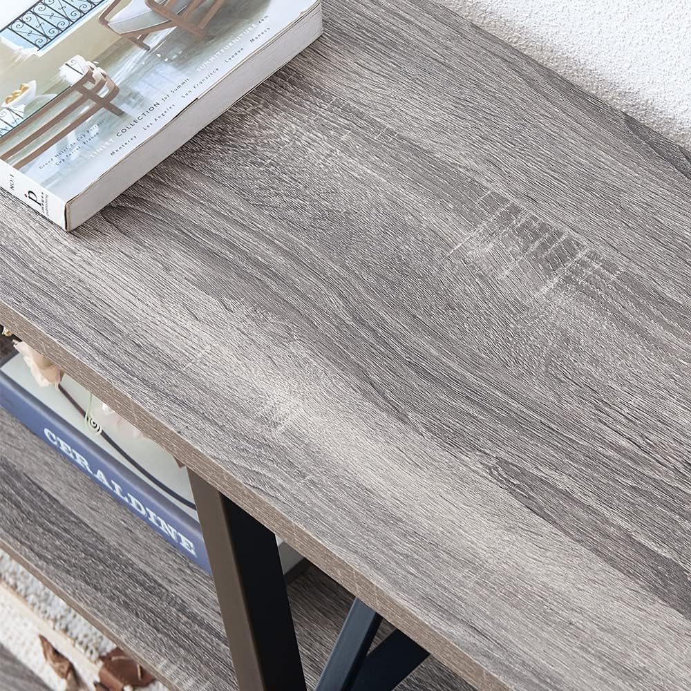 LVB Rustieke banktafel, boerderij consoletafel voor woonkamer, hal entryway tafel met opslag, entree tafel voor foyer, 55 inch grijs eiken