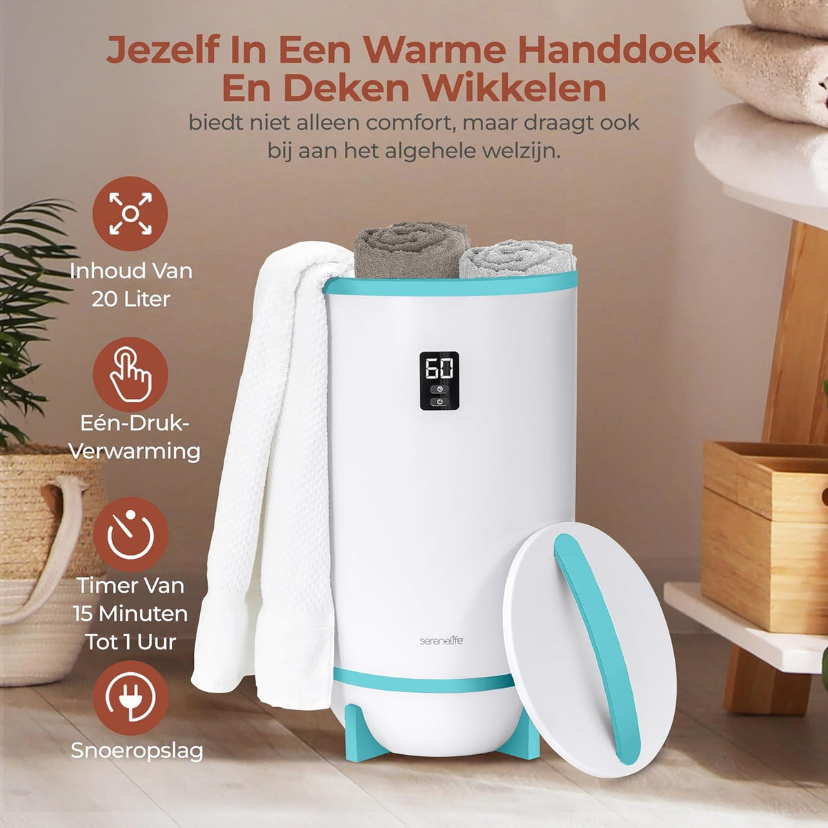 Handdoekwarmer – Handdoekverwarmer – Handdoek Warmer – Handdoekstomer – Towel Warmer – Elektrische Emmer – Inhoud 2 Badhanddoeken – Automatische Uitschakeling – Blauw