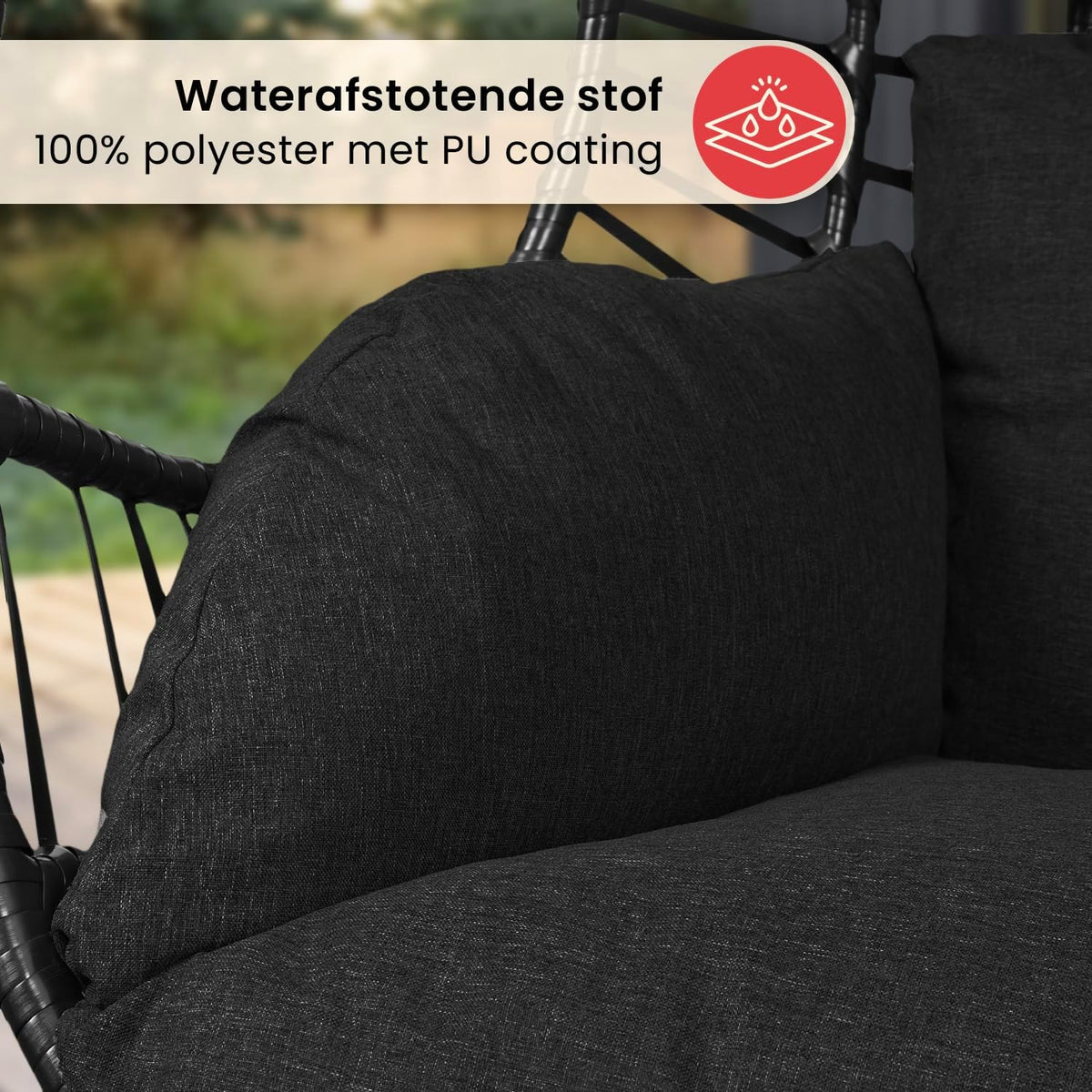 Swoods XXL Egg Hangstoel – Hangstoel met standaard – Voor Binnen en Buiten – Incl. Kussens en beschermhoes– Egg Chair – Weerbestendig - Ei Stoel – tot 150kg (Zwart)