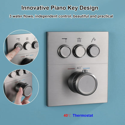 Douchekraan – Douchemengkraan – Thermostaatkraan – Doucheset – Regendouche – Geborsteld Goud – Thermostatisch Met 40°C Instelling – Inclusief 30x20 cm Regendouche