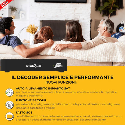 DIGIQUEST Tivùsat Classic Q10 Satellietontvanger, HD tivùsat, mediaspeler, 2-in-1 afstandsbediening en Tivùsat smartcard inbegrepen, zwart