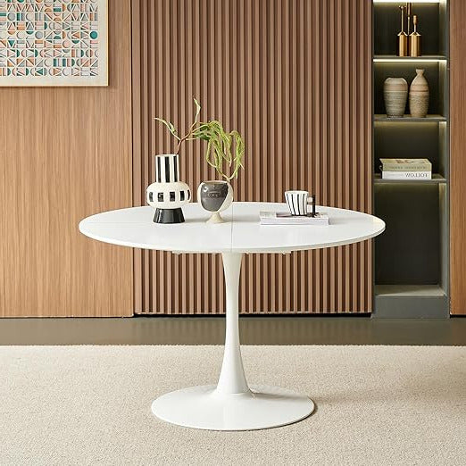 Modern Scandinavian Round Dining Table, Standing Table, Desk for Kitchen, Dining Room, Living Room and Office, for 4-6 People, Ø 120 cm, White - QUORE