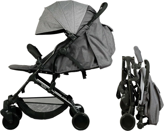 Bambisol YUKO² compacte buggy, vanaf de geboorte, met één hand opvouwbaar, leuning, gerecycled polyesterweefsel, grijs gemêleerd, eco