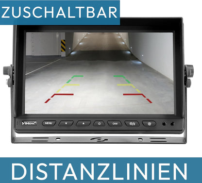 VSG24 7"professionele achteruitrijmonitor / 12-24 volt/afstandslijnen/spiegelend beeld / 2 video-ingangen/off-vertraging/e-goedkeuring/camerastroomvoorziening/elect-serie 22D. 10" QUAD Rückfahrmonitor