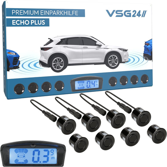 VSG24 22145 - Premium Combi Set Front, Rear incl. 8 sensoren, kleurendisplay & akoestisch signaal, automatisch parkeerhulp parkeersysteem - Zwart