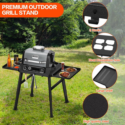 Grillstandaard voor Ninja Woodfire buitenoven serie en grillstandaard, beweegbare standaard voor Ninja Woodfire met bijzettafel, pizzaovenstandaard, barbecue-accessoires
