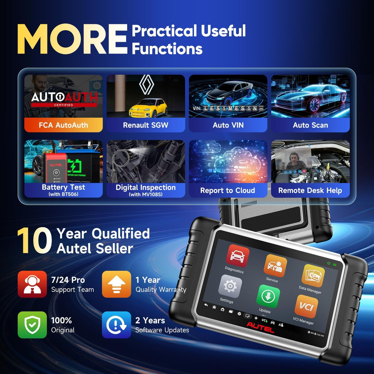 Autel MaxiPRO MP808BT PRO Android 11 [2 Jaar Updates - Waarde €650], 2024 ECU-Codering op Dealerniveau, Upgrade van MS906BT MP808S MP808 MP808BT, Volledig Bidirectioneel, 30+ Service, OE-Diagnostiek