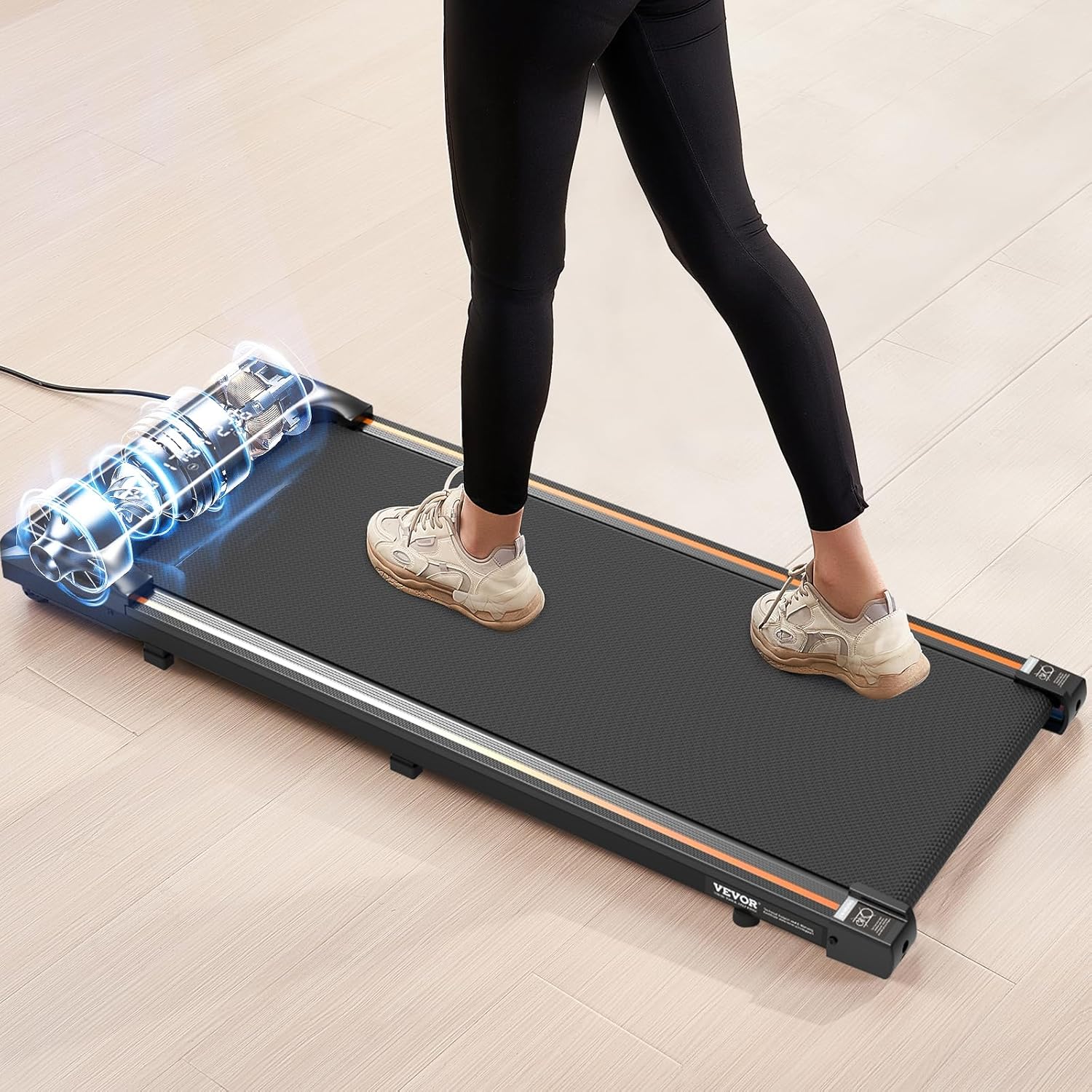 VEVOR Walking Pad Under The Desk, Working Treadmill with 120kg Load Capacity, Portable Pad with 2.5 HP, Remote Control, LED Display, 1-6 km/h, Black - QUORE