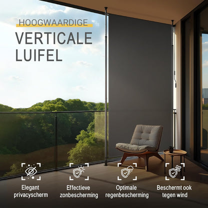 Sol Royal Balkonluifel zonder Boren 200x310cm – Privacy & Zonwering Klemluifel Verticaal Zonnescherm Buiten – Windbescherming Tuinterras Handslinger Antraciet Waterdicht KM5