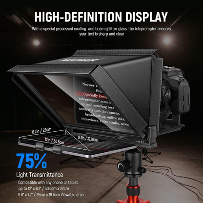 Teleprompter – Autocue – Camera Prompter – Scriptscherm – Videoprompter – 14 Inch Aluminiumlegering – Afstandsbediening En App