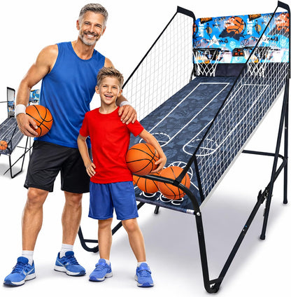 SereneLife Arcade Basketball Game -Basketball Machine- Digital Double Basketball Scoreboard & Playtime Timer- Foldable- Shooting Sports for Kids & Adults Players - QUORE
