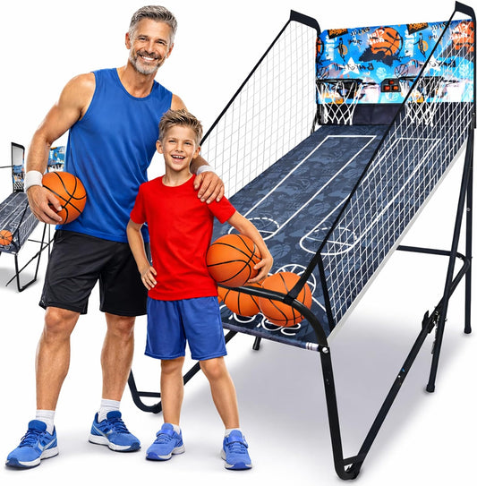 SereneLife Arcade Basketball Game -Basketball Machine- Digital Double Basketball Scoreboard & Playtime Timer- Foldable- Shooting Sports for Kids & Adults Players - QUORE